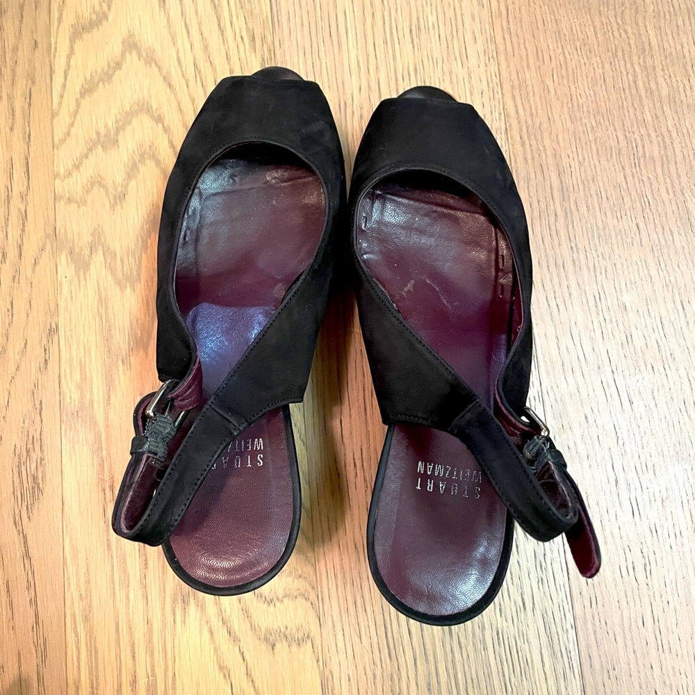 Stuart Weitzman Jean Wedges Black Nubuc. 8.5W